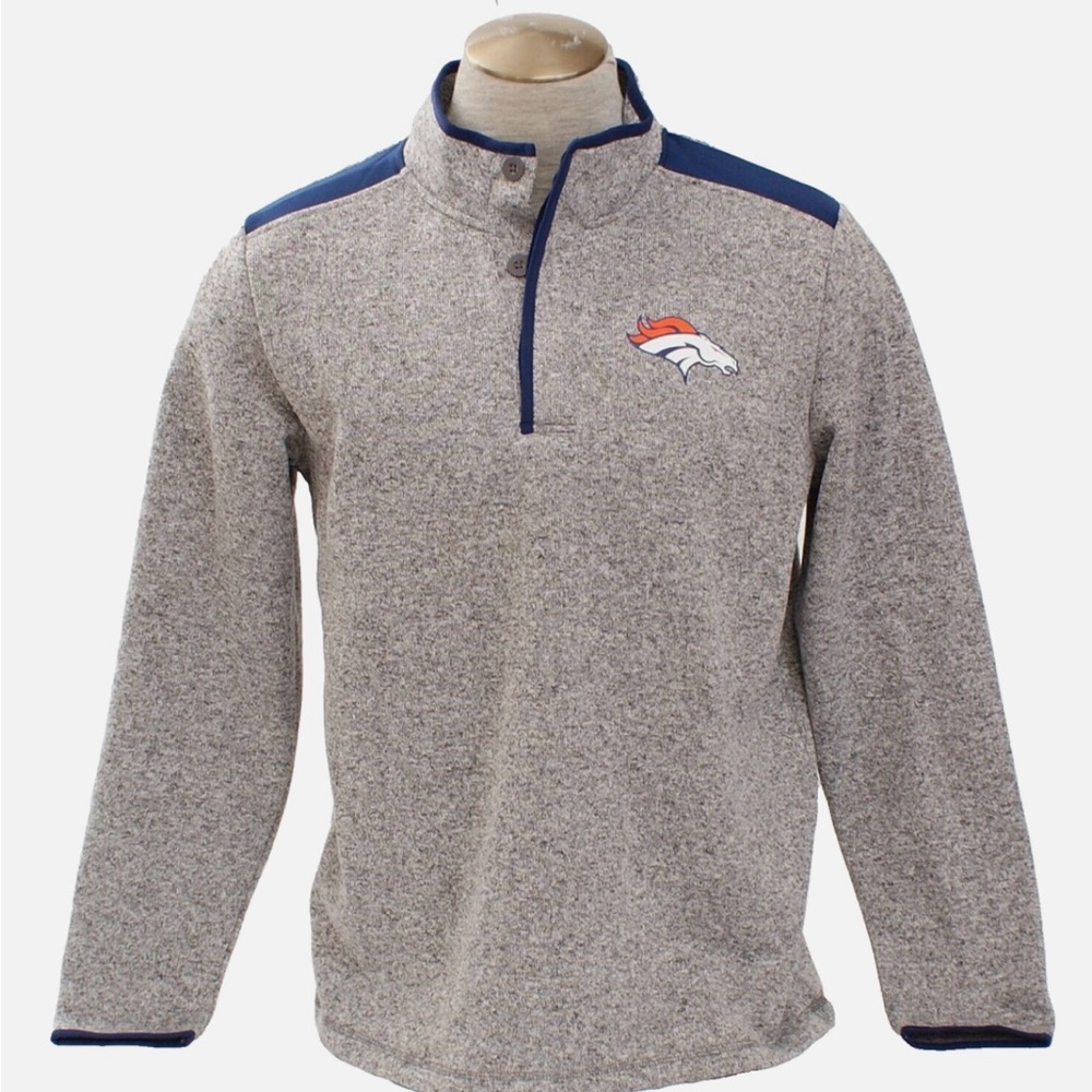 NFL Team Apparel Men's M Denver Broncos Gray 1/4 Button Sweater Fleece Pullover